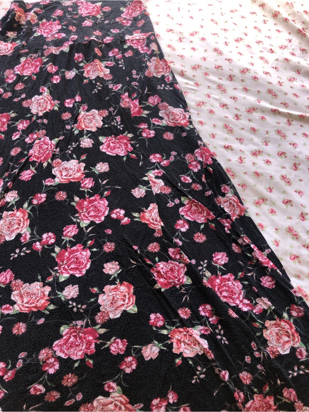 Black Maxi Skirt with Pink Rose Print - Picture 12 of 12
